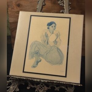 Vintage R.C. Gorman Lithograph Tile "Breadmaker"